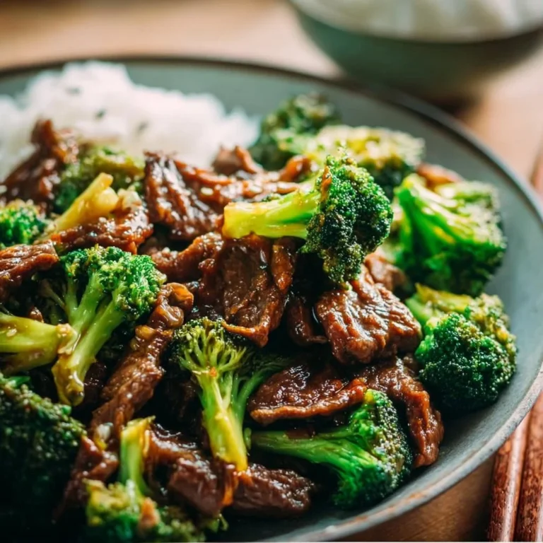 Delicious Chinese beef and broccoli dish served with rice