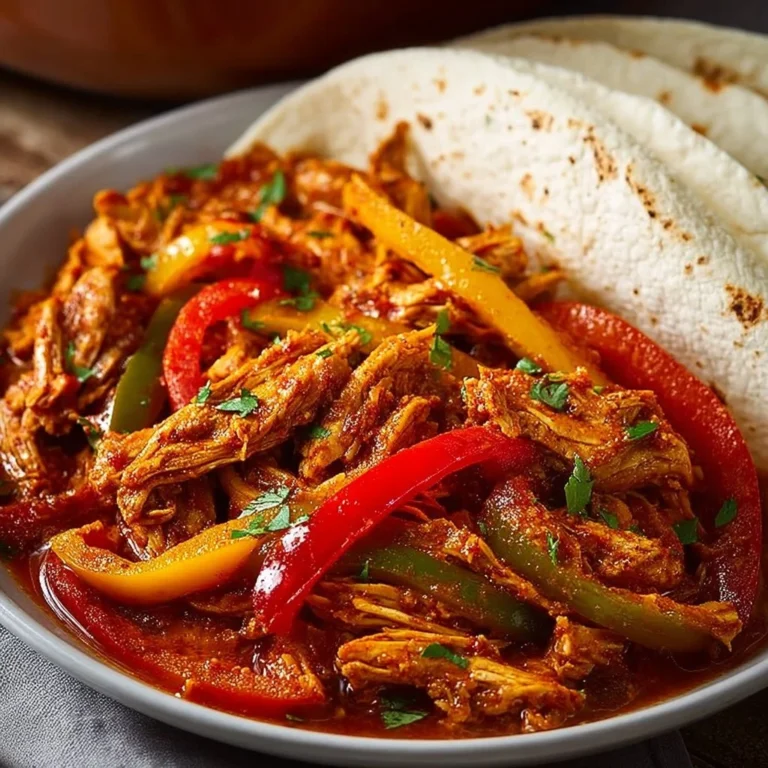Zesty easy crockpot chicken fajitas served with colorful peppers and tortillas