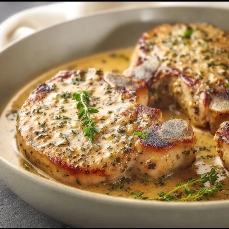 Juicy garlic parmesan pork chops with herbs and seasoning
