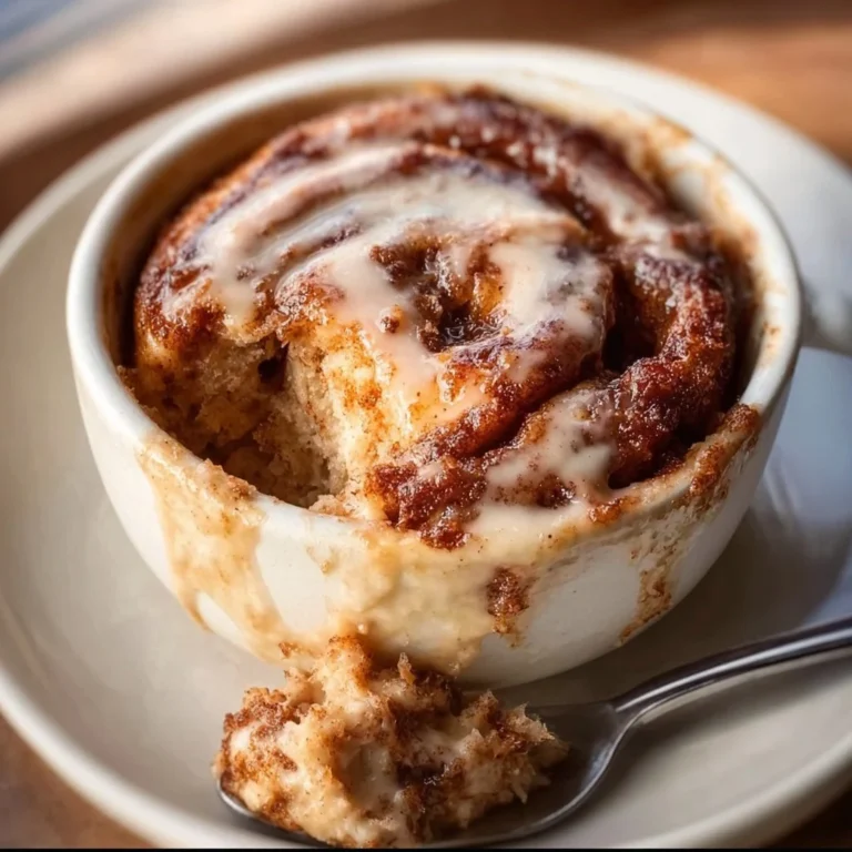 Gluten free cinnamon roll in a mug served with icing on top