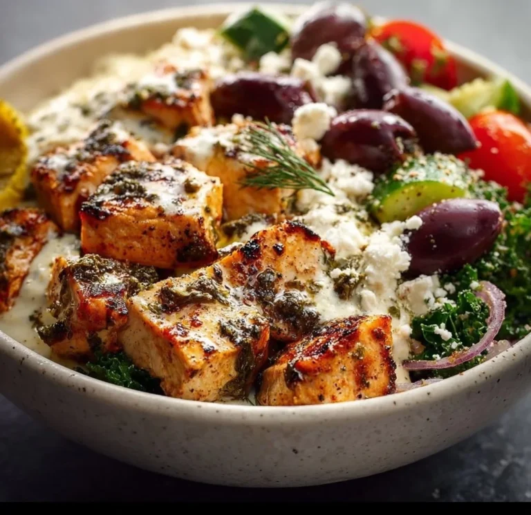 Delicious Greek Chicken Bowl with fresh vegetables and zesty flavors