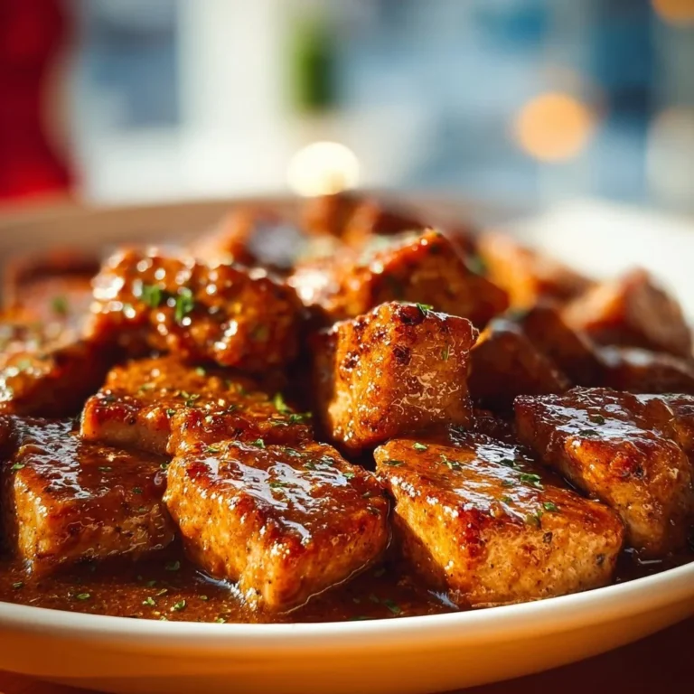 Savory pork chop bites served with dipping sauce on a plate