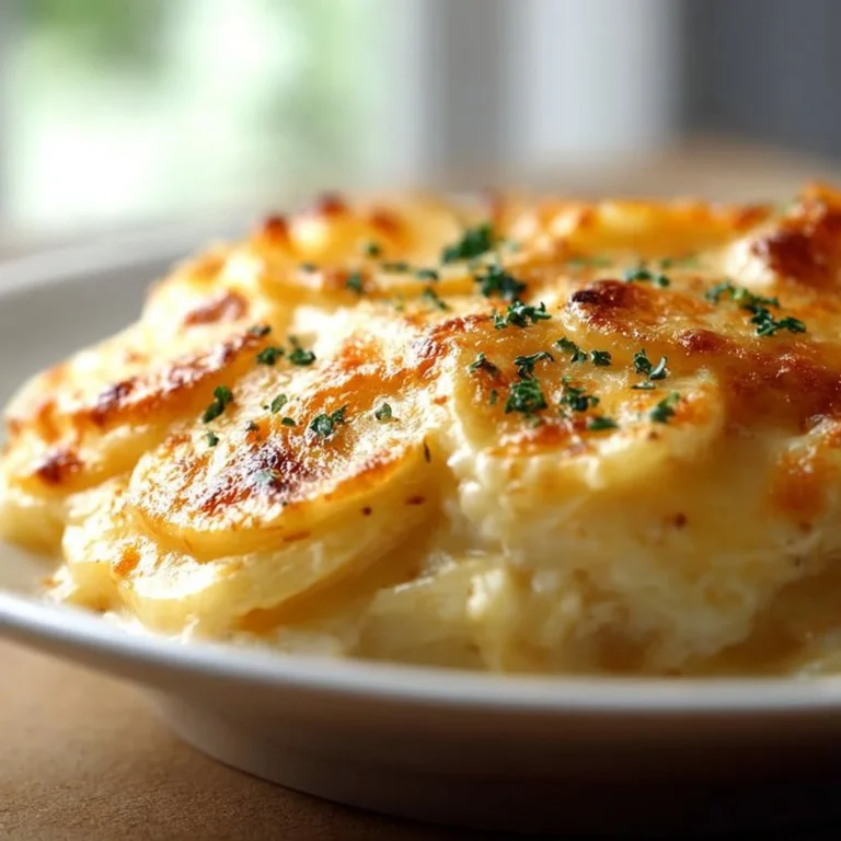 Deliciously baked scalloped potatoes topped with cheese and herbs