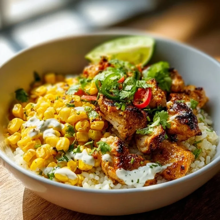 Street Corn Chicken Rice Bowl with tender chicken and flavorful corn topping.