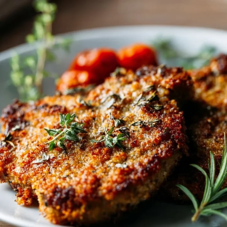 Air Fryer Parmesan Crusted Pork Chops on a plate, ready to serve.