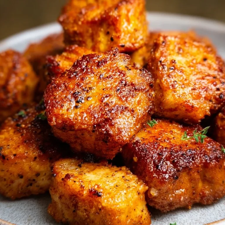 Juicy air fryer pork chop bites served on a plate