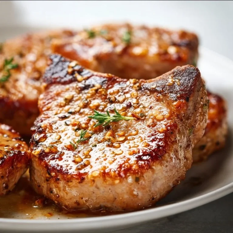 Juicy air fryer pork chops garnished and ready to serve.