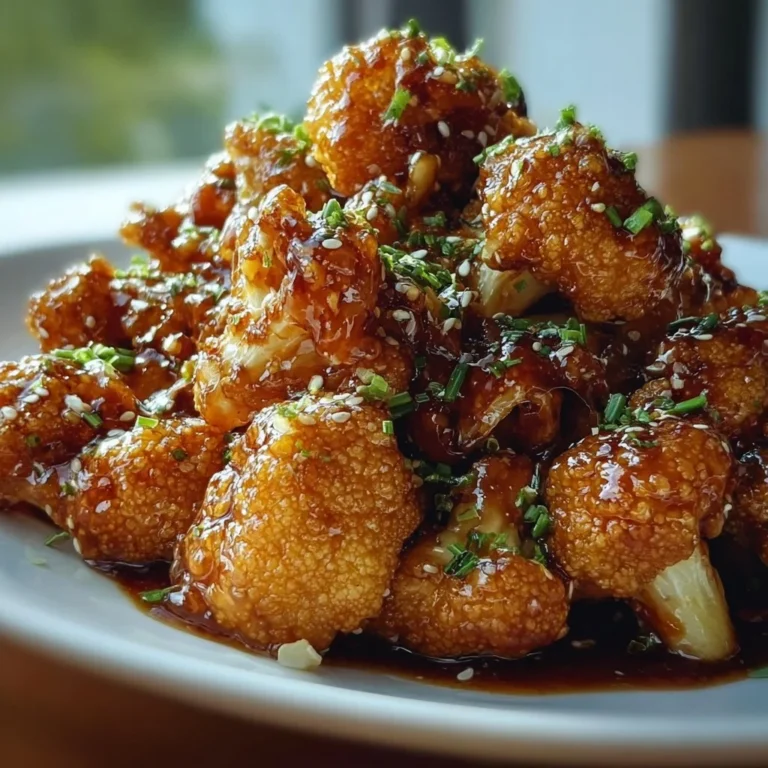 Sticky honey garlic cauliflower dish served in a bowl