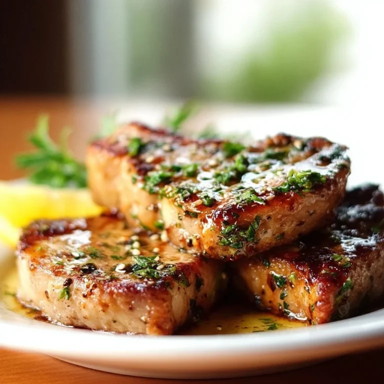 Plate of Authentic Sicilian Pork Chops with herbs and spices