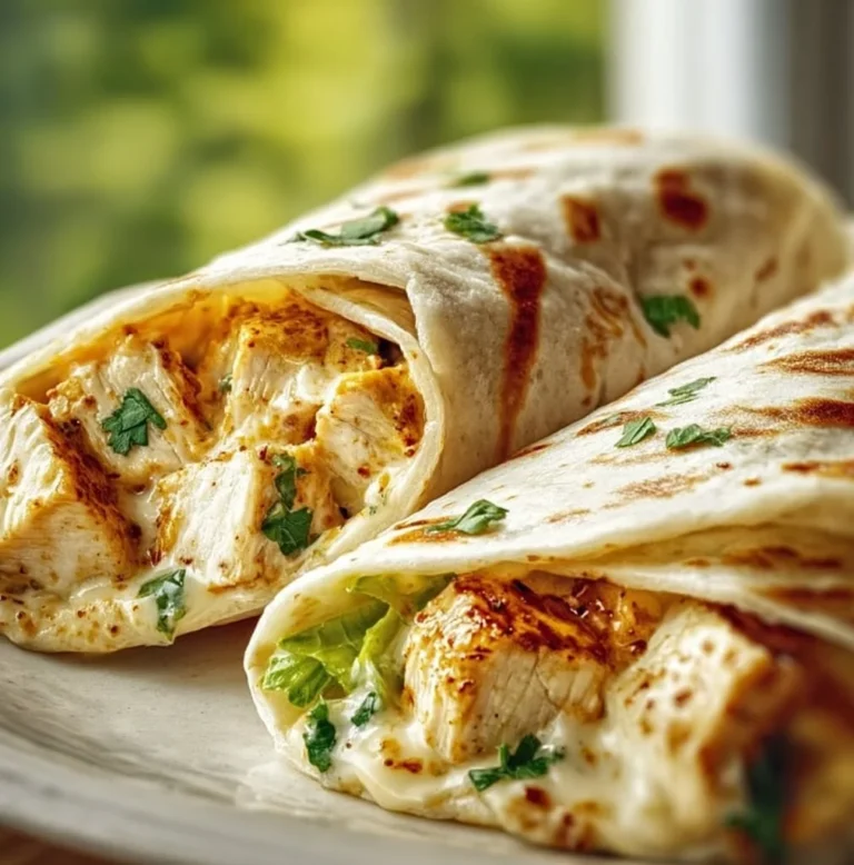 Delicious cheesy garlic chicken wraps served on a plate