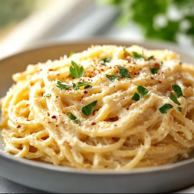 Delicious garlic parmesan spaghetti topped with cheese and herbs