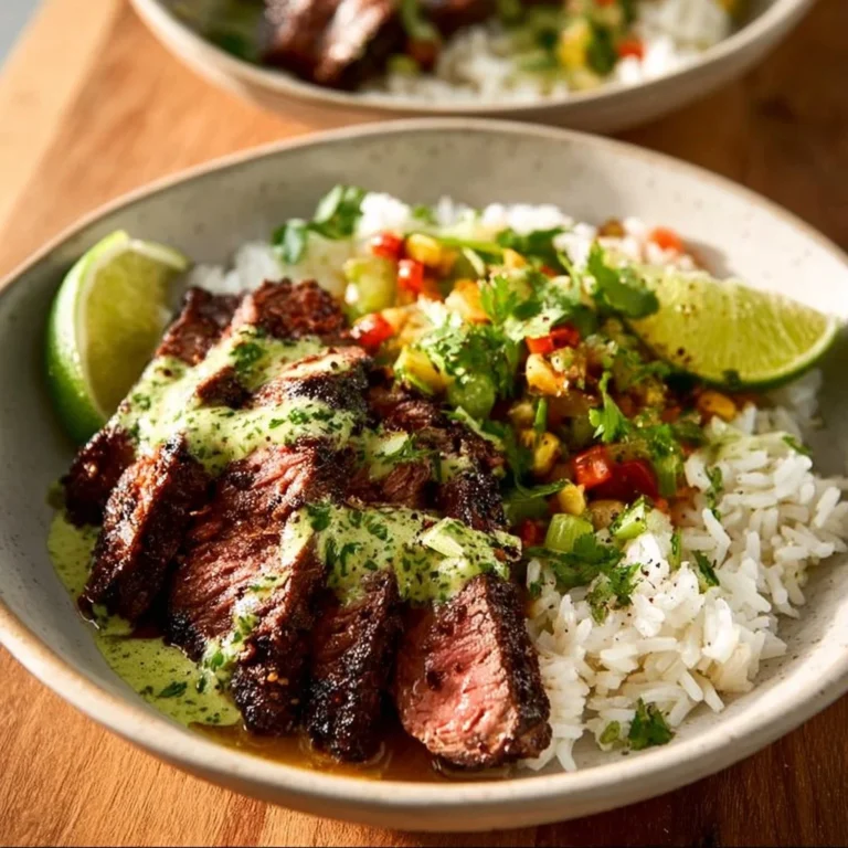 Cilantro Lime Steak and Rice Bowls with fresh ingredients and vibrant colors