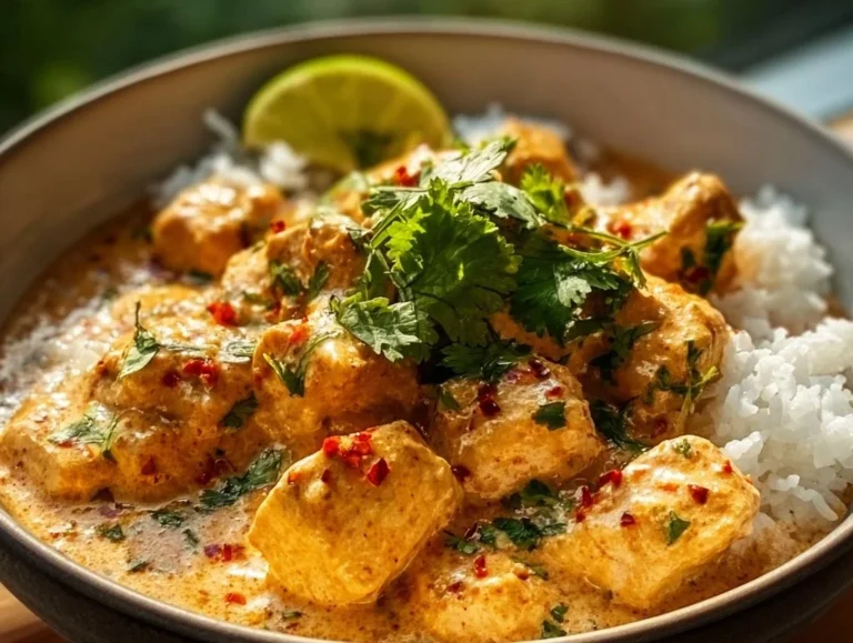 Delicious Coconut Chicken Rice Bowl served in a bowl with fresh toppings