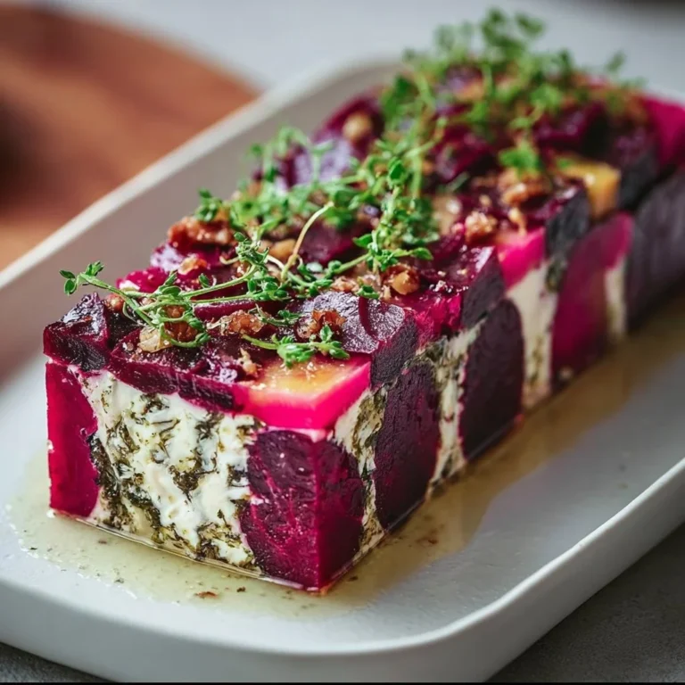 Colorful Beetroot and Goat's Cheese Terrine elegantly plated for a sophisticated meal