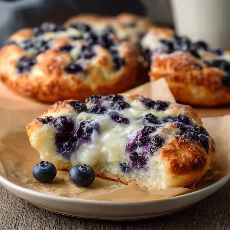 Fluffy cottage cheese blueberry cloud bread baked to golden perfection.