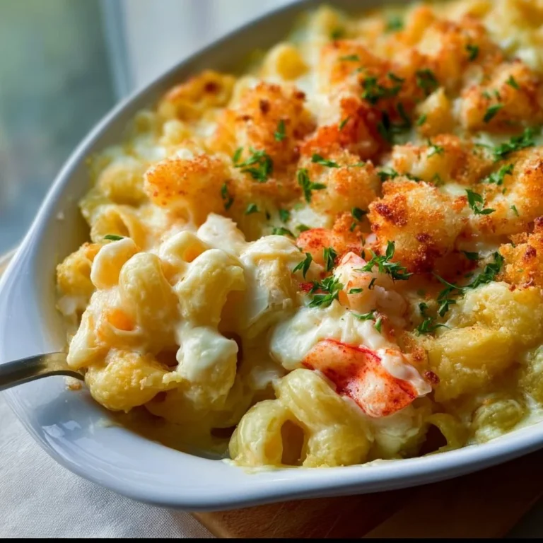 Creamy langostino lobster mac and cheese with brie in a bowl