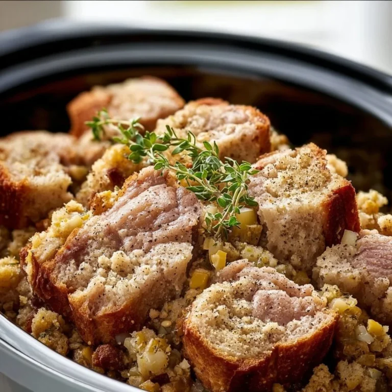Delicious Crockpot Stuffing Delight served in a rustic bowl