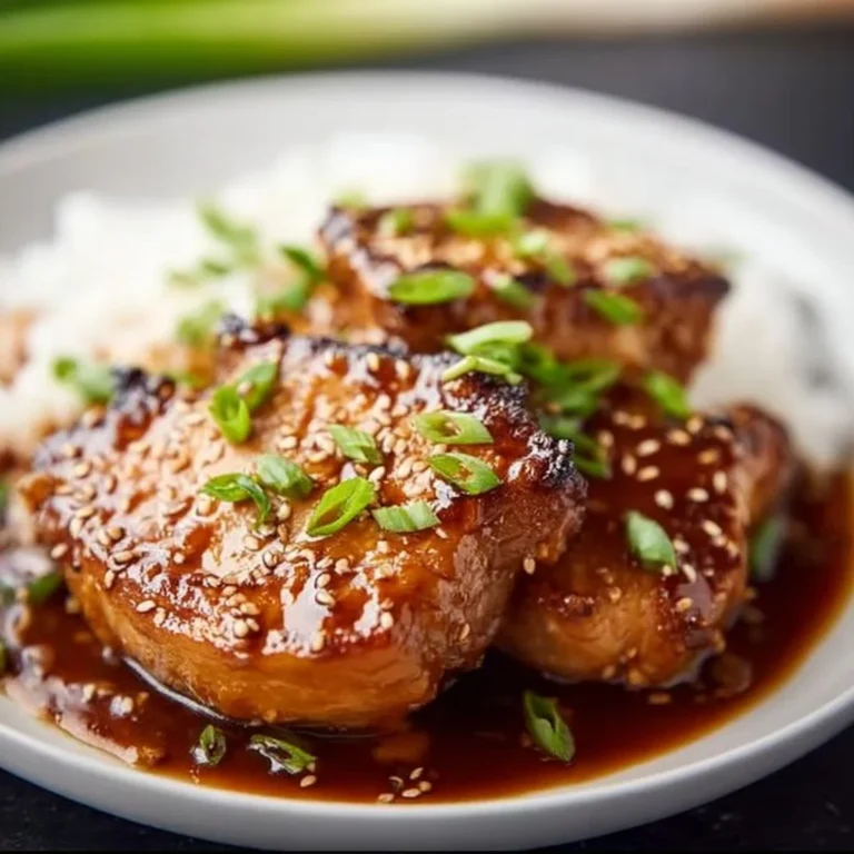 Crockpot teriyaki pork chops served with vegetables
