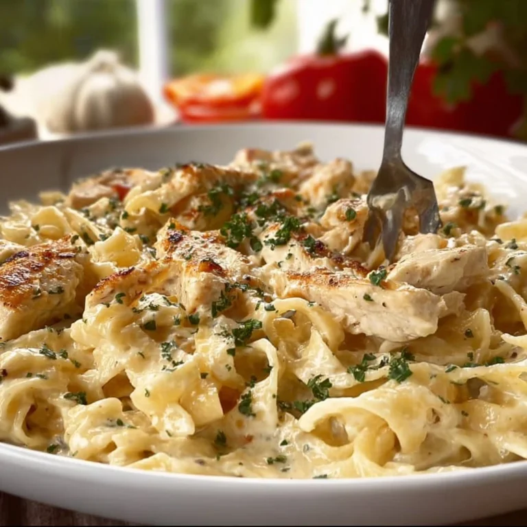 Delicious Dairy Free Chicken Alfredo served in a bowl with fresh herbs