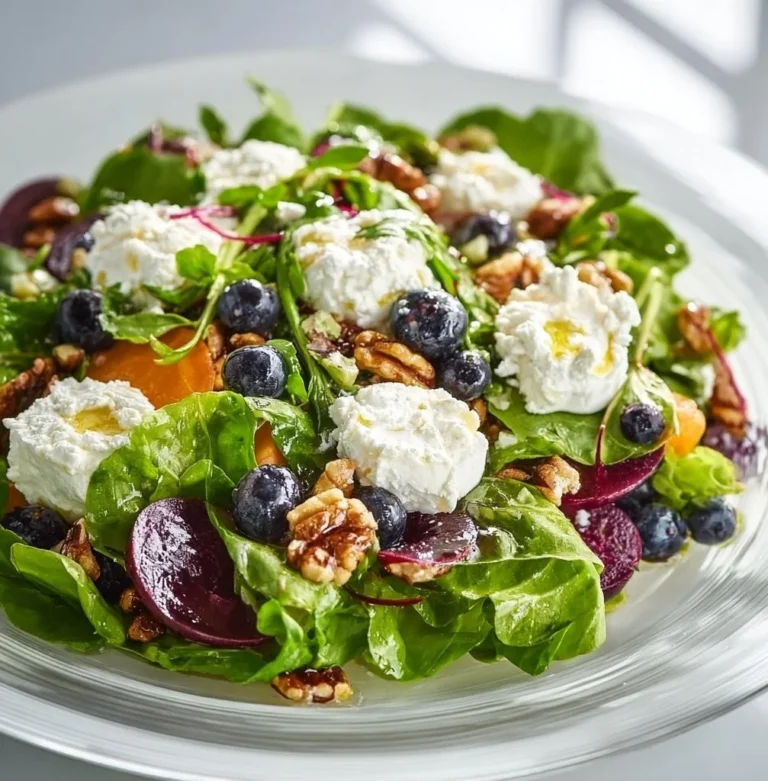 Easter Spring Salad with Goat Cheese topped with fresh vegetables and herbs.