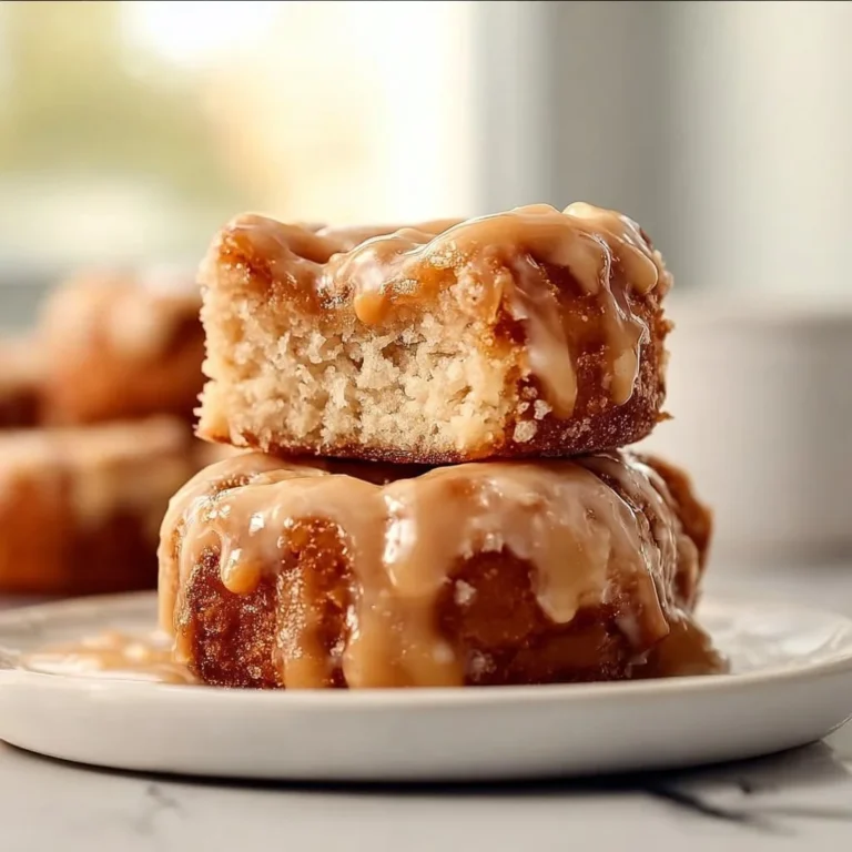 Fluffy gluten-free maple donut bars arranged on a plate