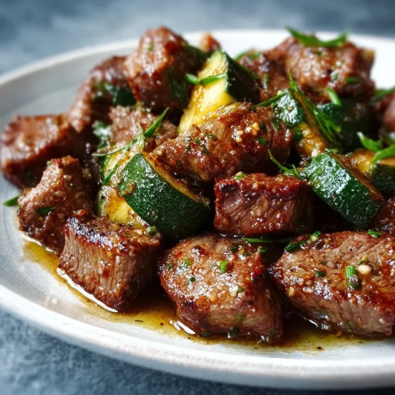 Delicious Garlic Butter Steak Bites served on a plate, ready to eat.