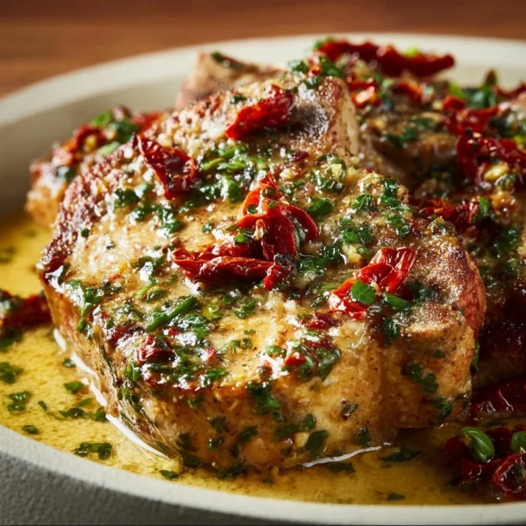 Garlic Sun-Dried Tomato Pork Chops served on a plate