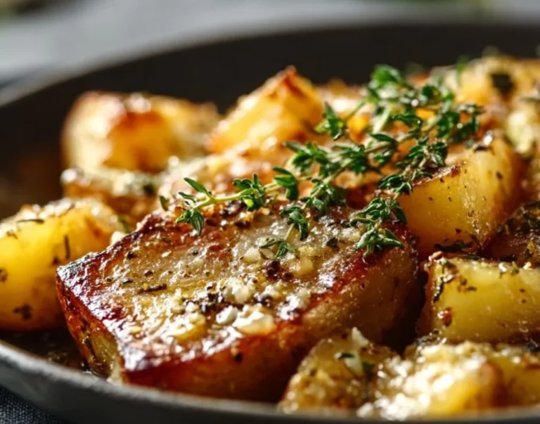 Garlic-Thyme Butter Skillet Potatoes cooked in a skillet with herbs and butter
