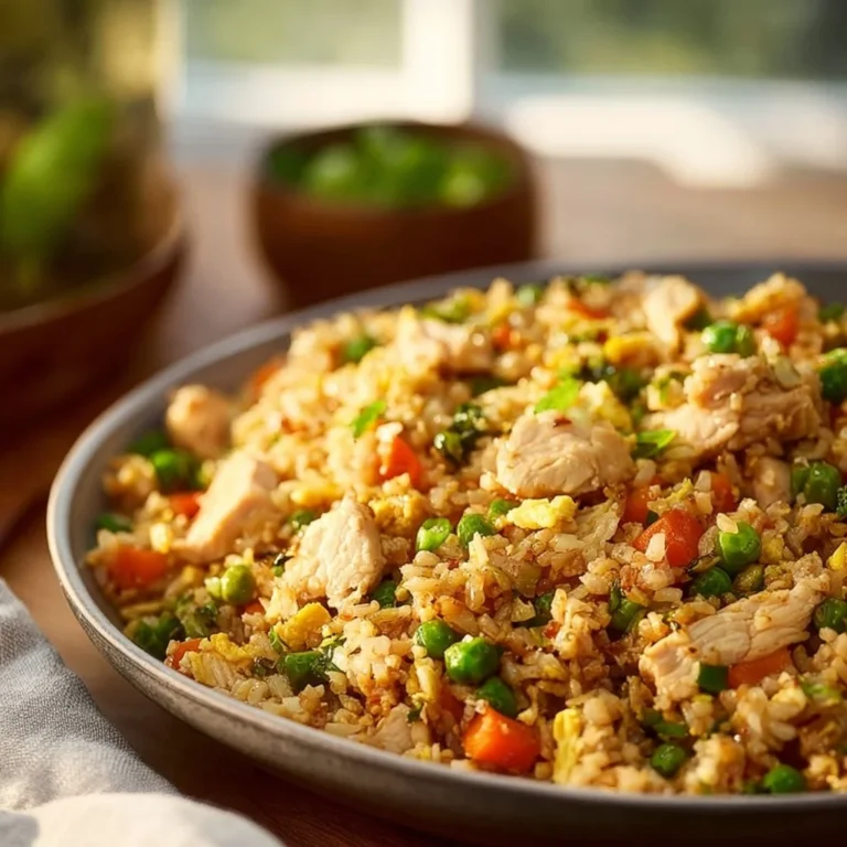 Delicious gluten-free chicken fried rice served in a bowl with vegetables