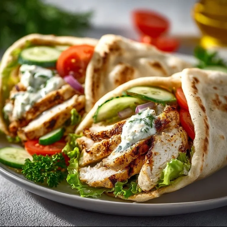 Delicious Greek Chicken Wrap with fresh vegetables and tzatziki sauce