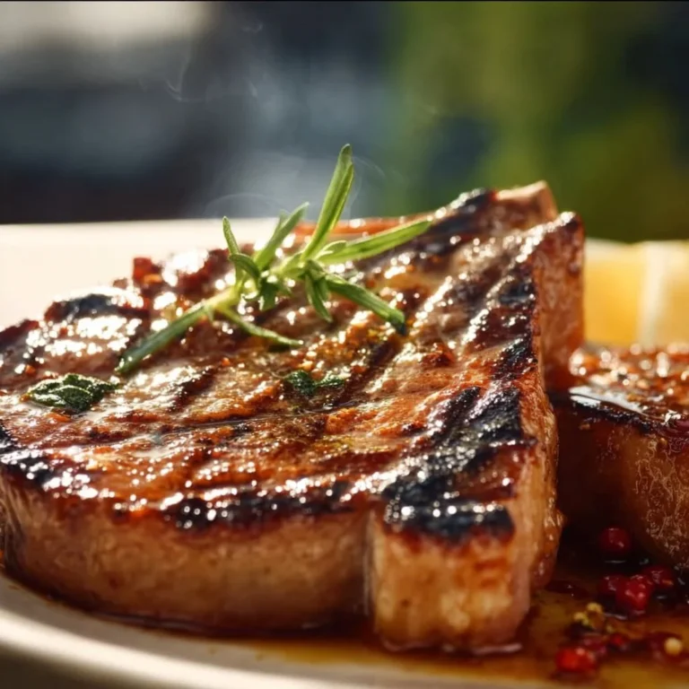 Grilled pork chops marinated for flavor and tenderness on the grill