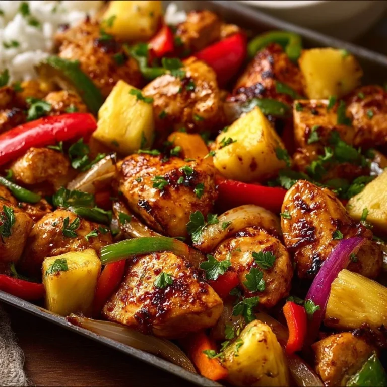 Hawaiian Chicken Sheet Pan with tropical ingredients and colorful vegetables