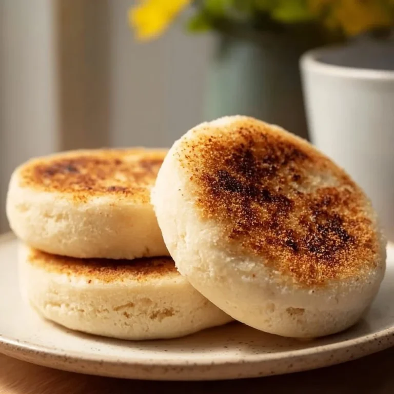 Homemade gluten-free English muffins on a plate, ready to eat.