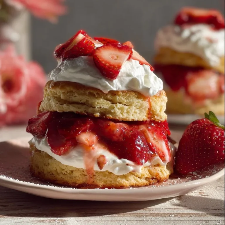 Homemade strawberry shortcakes with fresh strawberries and whipped cream