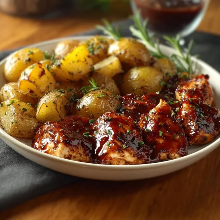 Honey BBQ Chicken Potatoes served on a plate garnished with herbs