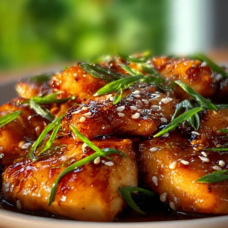Delicious honey garlic chicken dish garnished with scallions