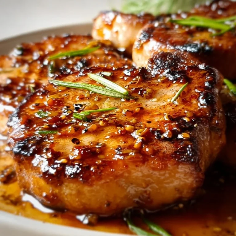 Honey garlic pork chops served on a plate with vegetables