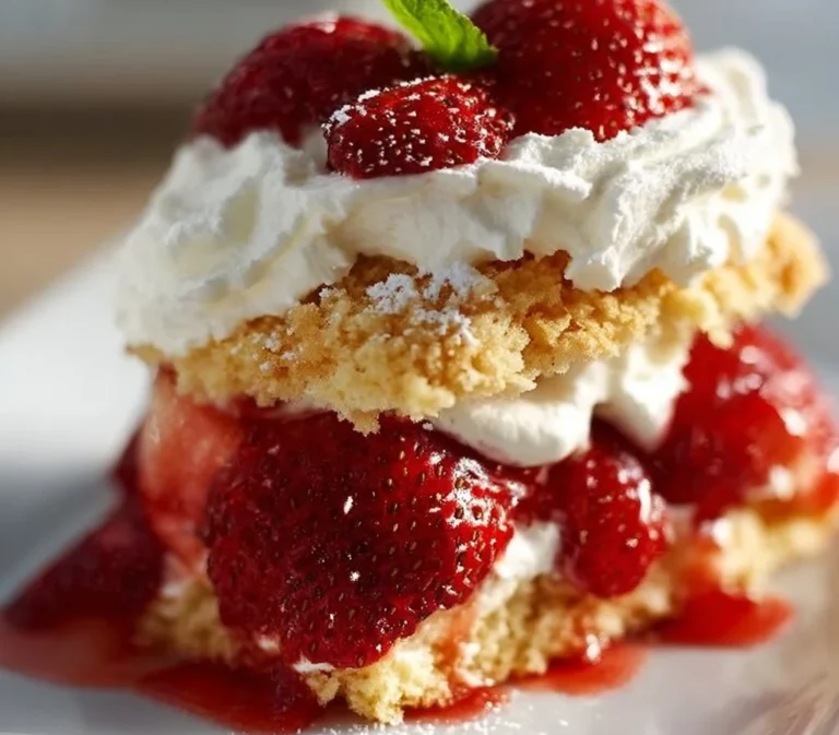 Delicious strawberry shortcake with fresh strawberries and whipped cream