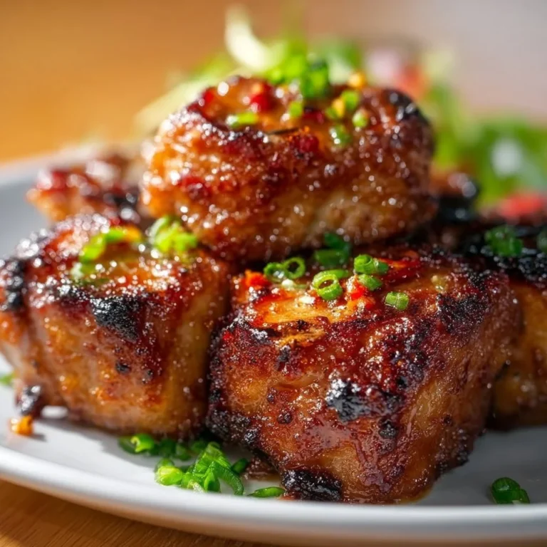 Juicy air fryer pork chop bites served on a plate