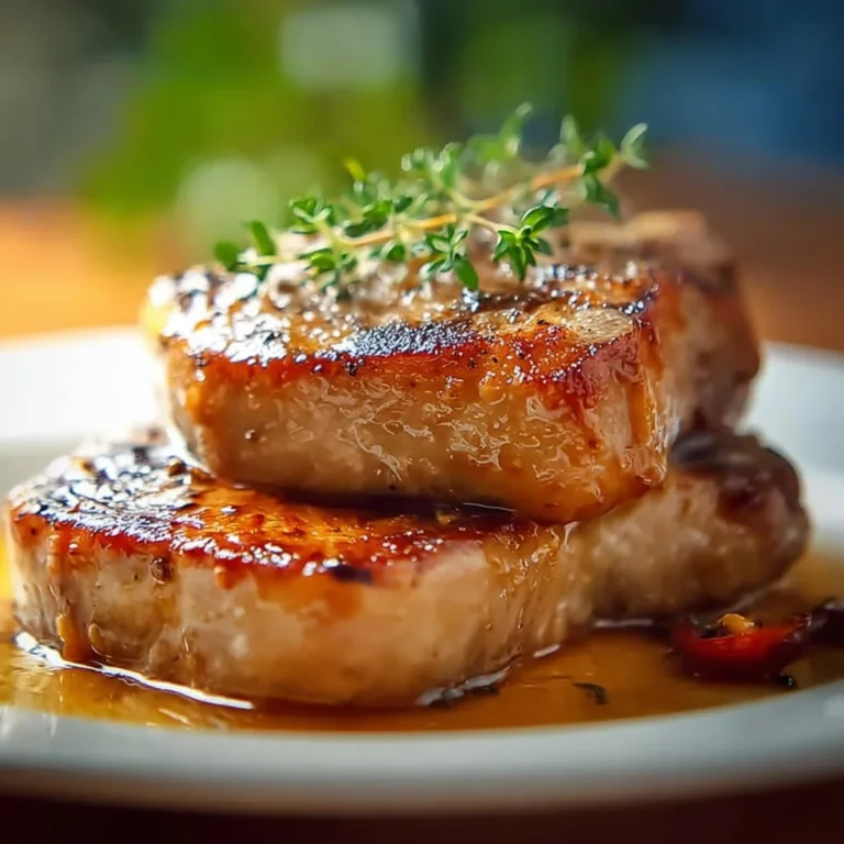 Juicy baked pork chops fresh out of the oven, perfectly cooked and seasoned.