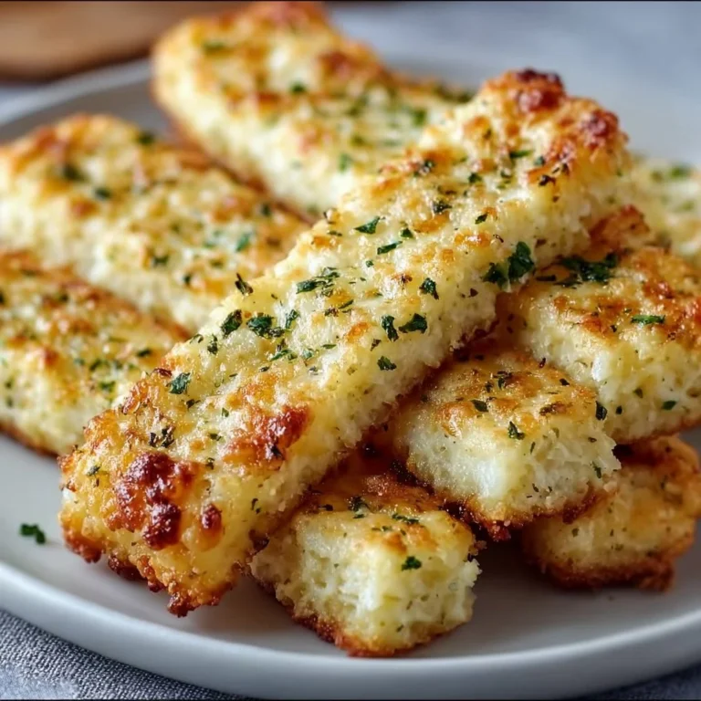 Keto cauliflower garlic breadsticks served with dipping sauce
