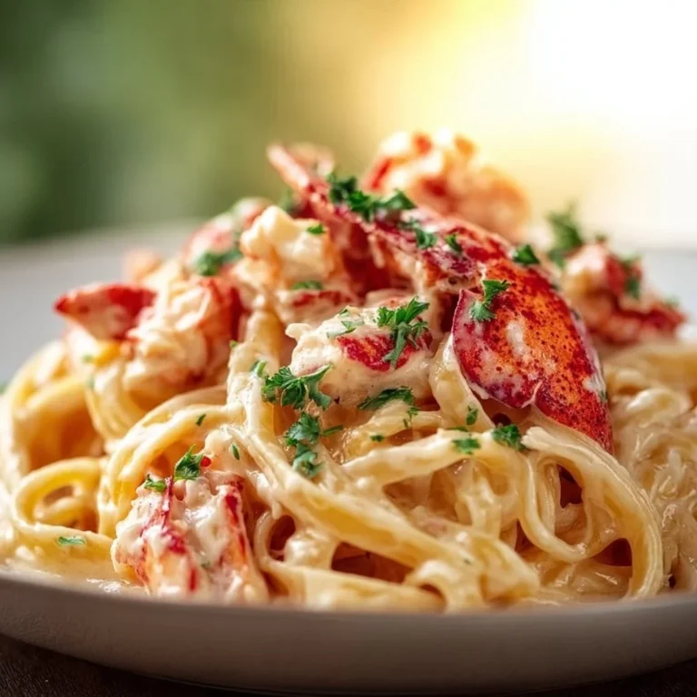 Delicious lobster linguine served in champagne cream sauce for gourmet dining.