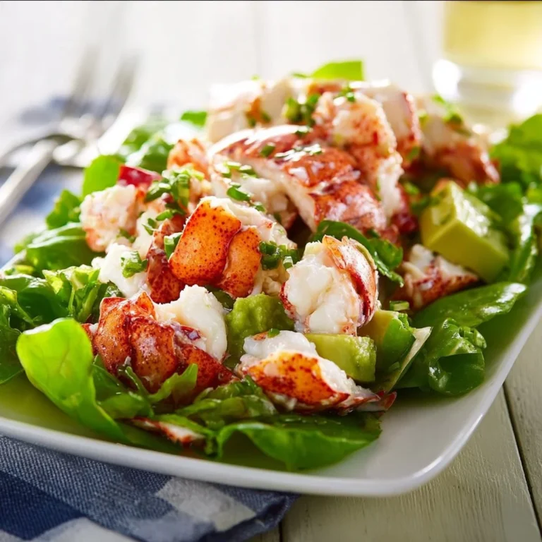 Delicious lobster salad with fresh vegetables and a tangy dressing
