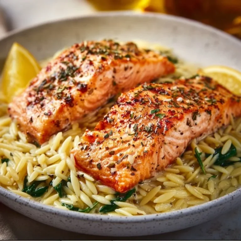 Mediterranean Salmon served with Lemon Orzo and fresh herbs