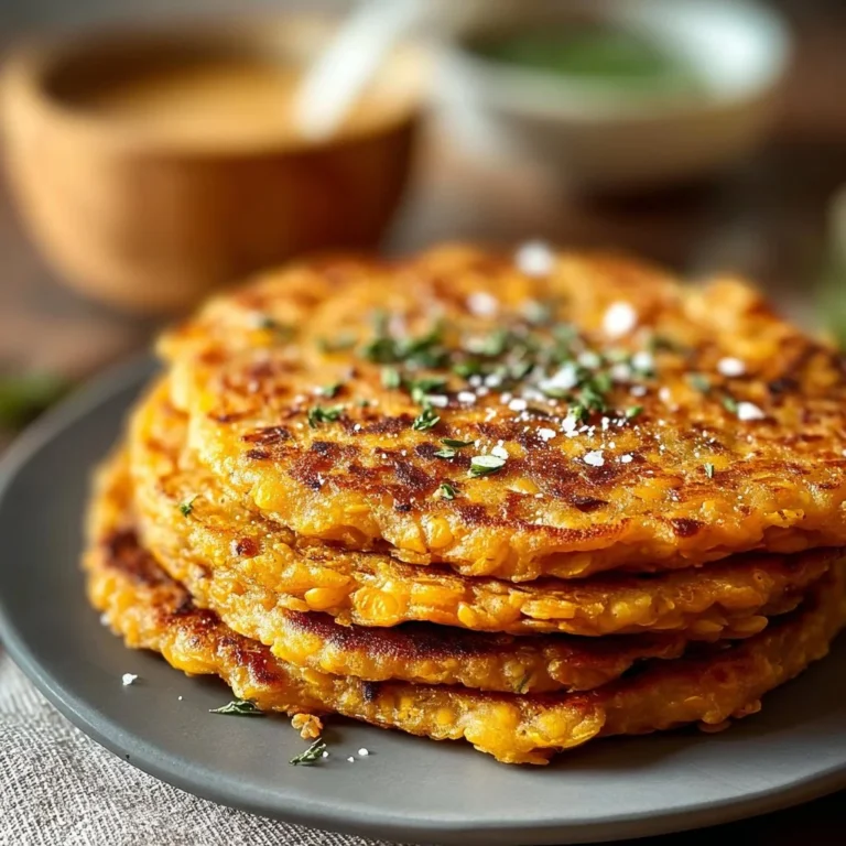 Savory red lentil pancakes served with a fresh garnish