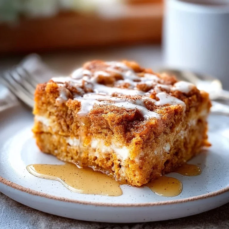 Simple Gluten Free Pumpkin French Toast Casserole topped with maple syrup
