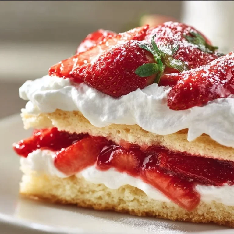 Delicious strawberry shortcake dessert with fresh strawberries and whipped cream