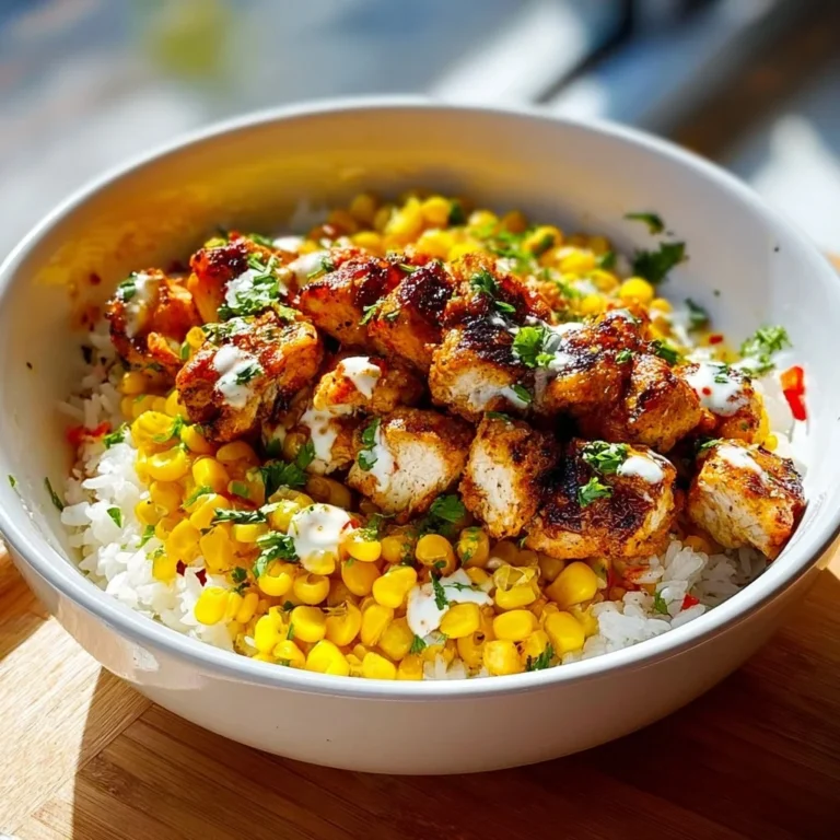 Delicious Street Corn Chicken Rice Bowl topped with fresh ingredients