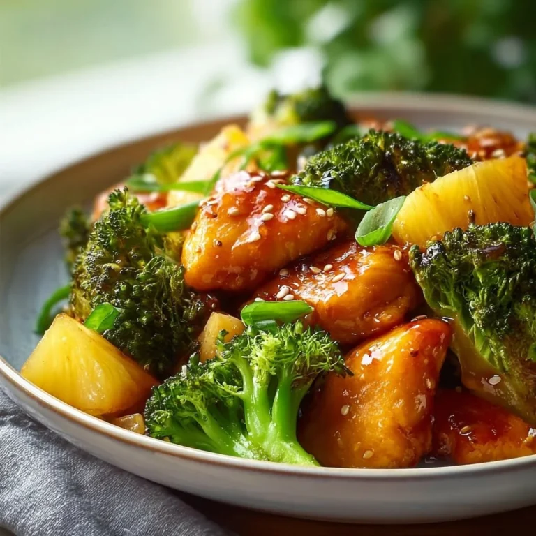 Sweet Sheet Pan Pineapple Chicken with Broccoli on a baking tray