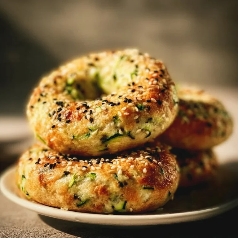 Homemade zucchini bagels served on a wooden board with toppings